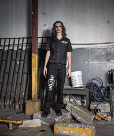 Our all logo denim black pants