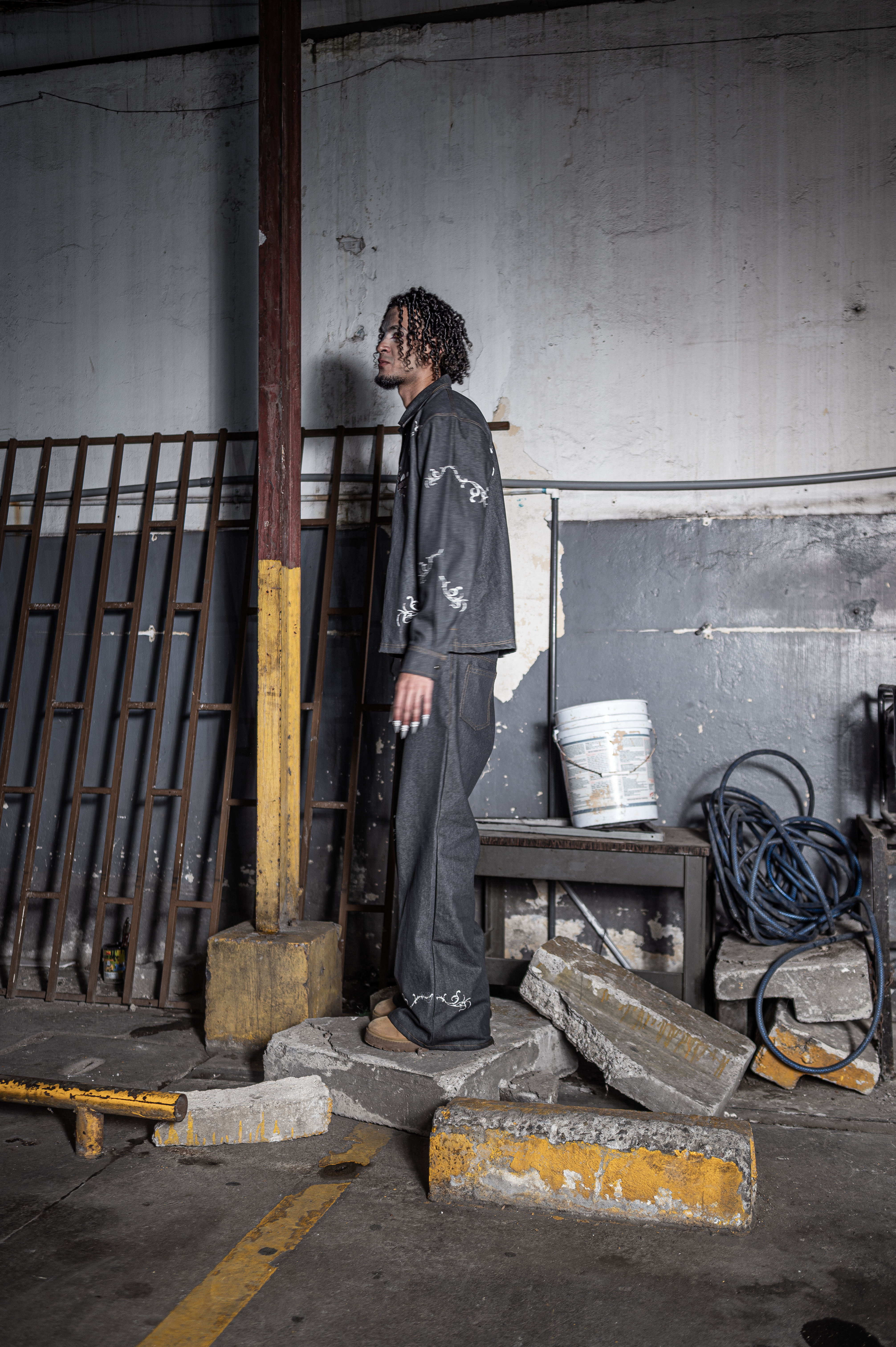 Infernal Tatto Denim Pant In Grey - Image 3