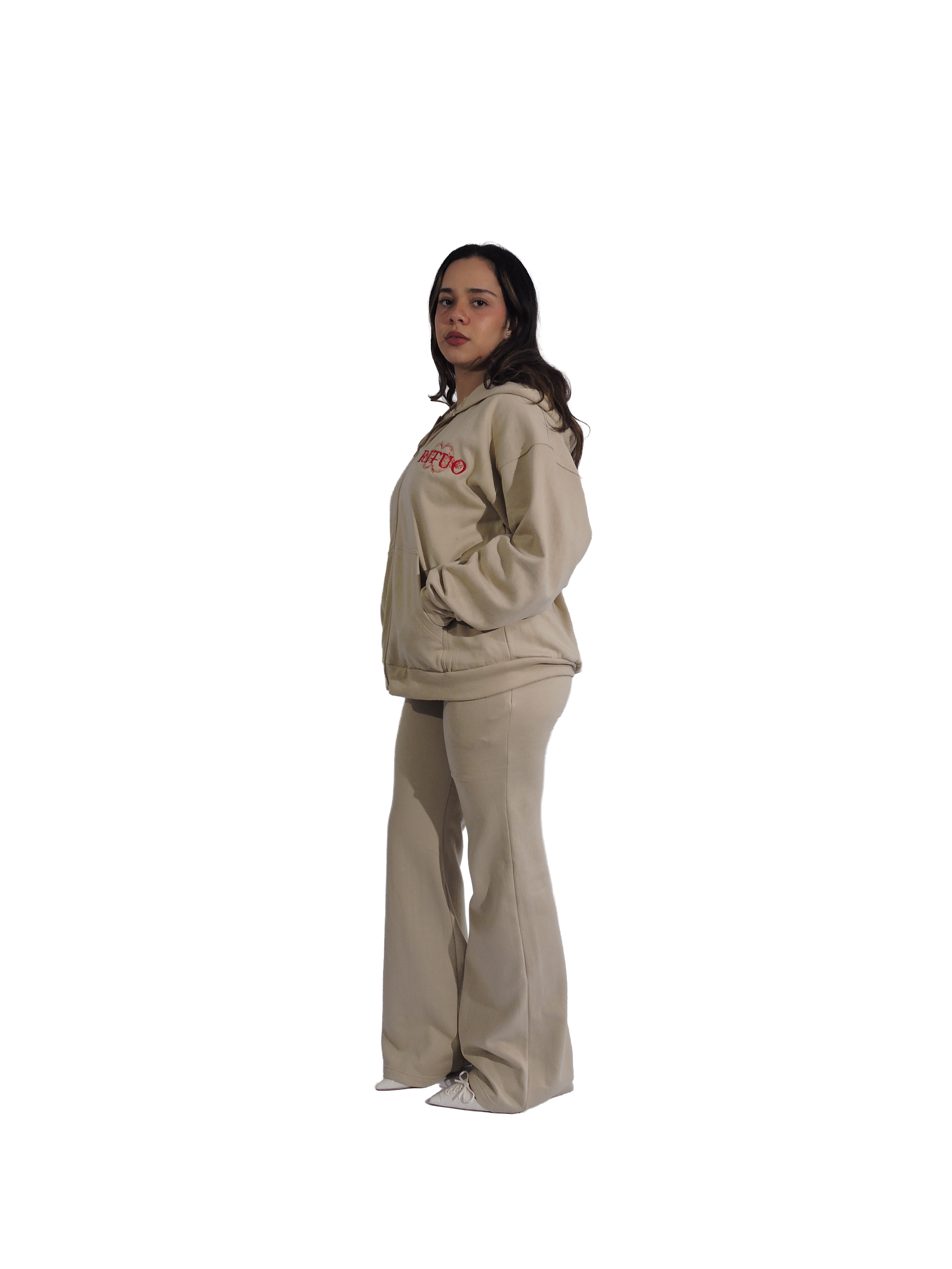 Basic Beige Stitched Flare Pant – Women - Image 2